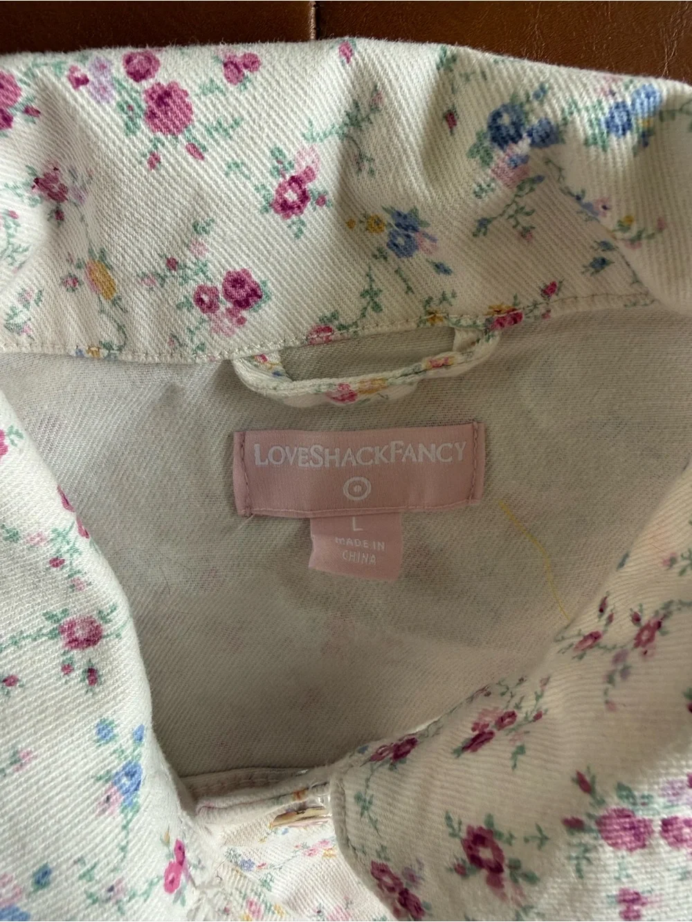 LoveShackFancy x Target NWT Cream Floral Jean Jacket Pink & Blue Blooms 10/12 L
